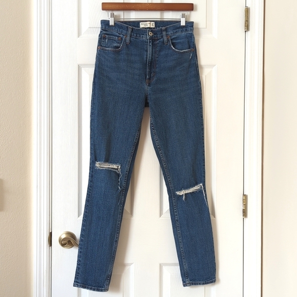 Abercrombie & Fitch Classic Distressed Medium Wash High Rise Skinny Jeans 28 - Picture 1 of 14